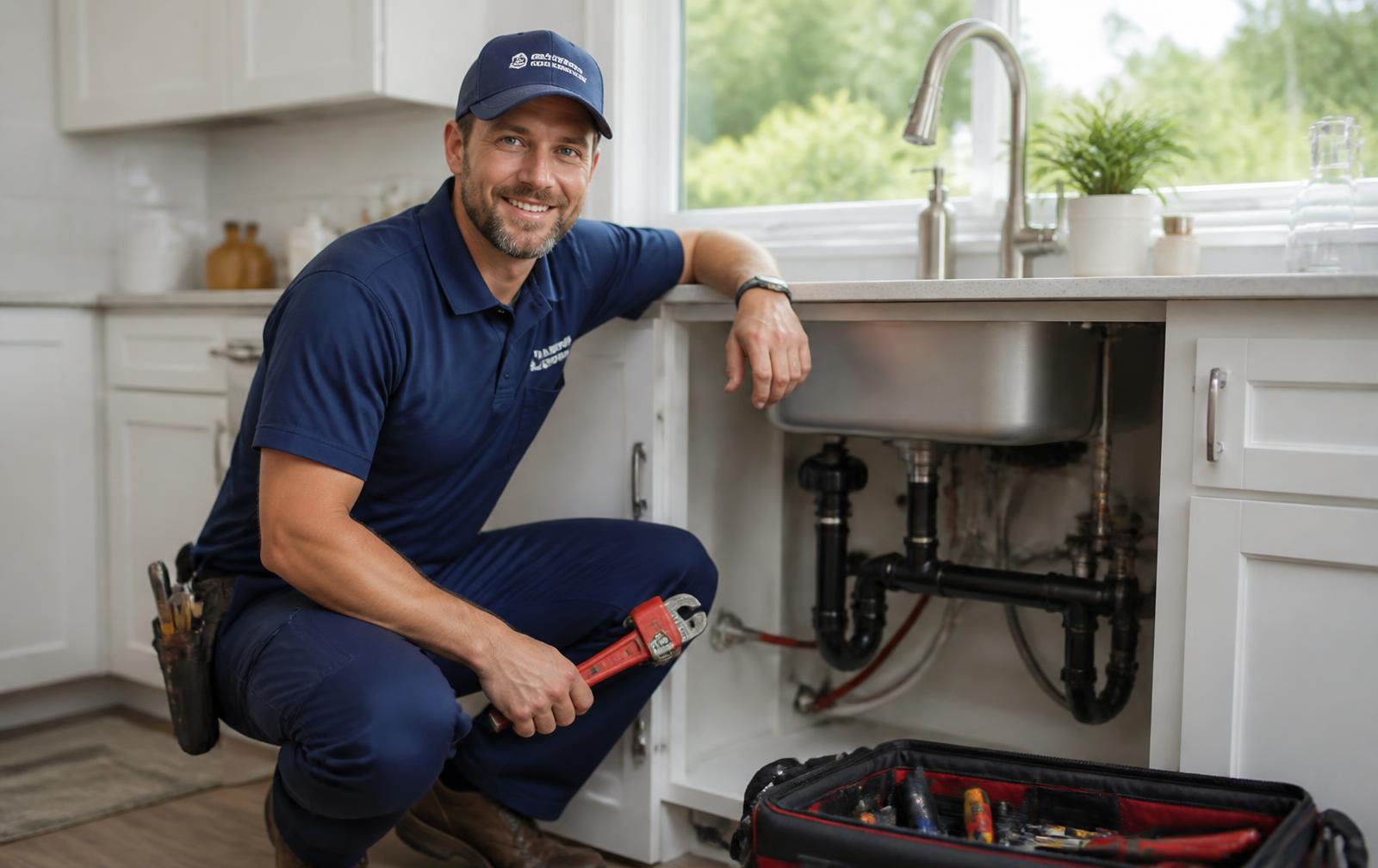 Licensed Calgary emergency plumber repairing a kitchen sink in a residential home